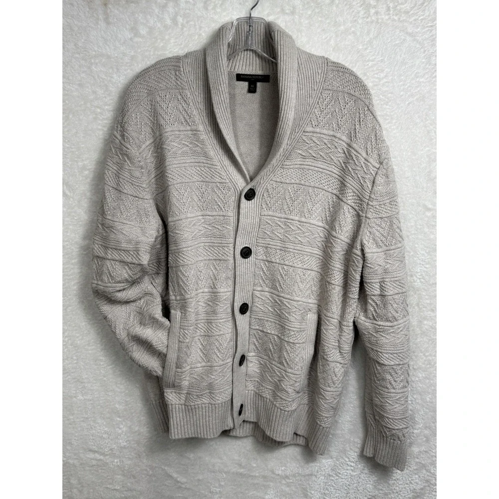 Banana Republic Mens XL Shawl Collar Cardigan Wool Blend Cable Knit Grandpa Core